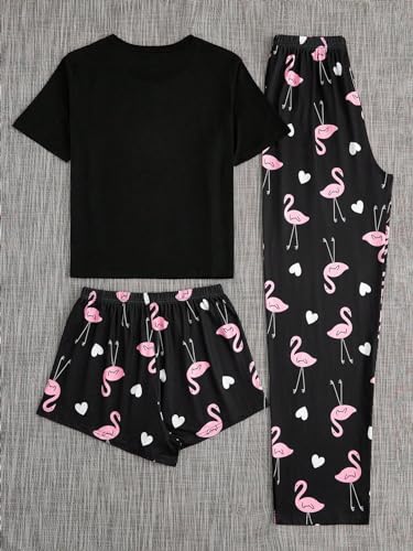 Verdusa Women's 3 Piece Cartoon Print Pajama Sets Tee Top And Shorts Pants Pjs2