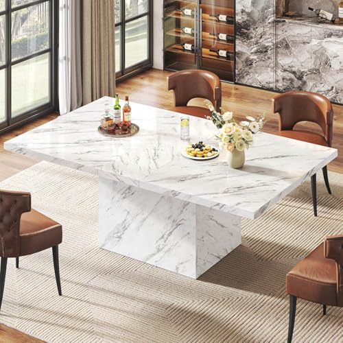 HSH Table de Salle à Manger Rectangle Table de Cuisine pour 4 à 6 Personnes Table Grand en Bois Design Industriel pour la Maison et Le Bureau Marbre Blanc...