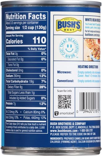Image of BUSH'S BEST Canned Cannellini Beans, Source Of Plant Based Protein And Fiber, Low Fat, Gluten Free, 15.5 Oz (Pack of 6)