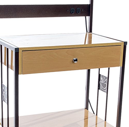 Home Source Industries R0018 Beech Microwave Cart with 2 Electrical Outlets/Drawer and 2 Shelves, Beech