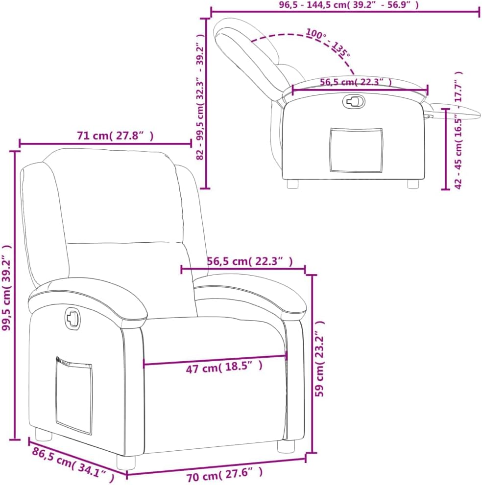 vidaXL Cream Faux Leather Recliner Chair - Wingback Reclining Armchair for Elderly with Manual Function, Padded Seat, and Side Pocket