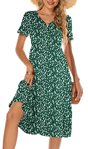Image of Berydress Women's Casual Summer Tiered Midi Dress 2026 V Neck Boho Sundress | Short Sleeve Dresses for Women, Loose Ruffle Babydoll Style, Cotton Blend Fabric, for Church, Going Out, Beach Vacation