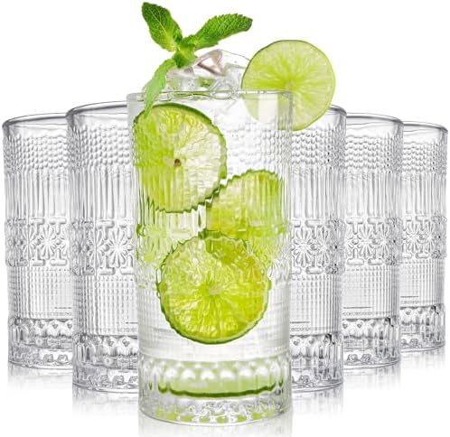 Coloch 6 Pack 13 Oz Romantic Water Glasses, Carved Drinking Glass...