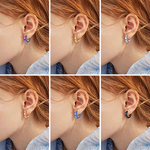 ORAZIO 12 Pairs Stainless Steel Small Hoop Earrings for Women Colorful Mens Earrings Hoop Hinged Huggie Hoop Earrings Piercing Set4