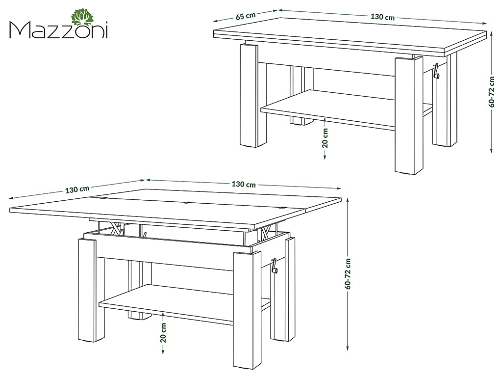 designimpex Design Couchtisch Tisch Arbeitstisch Brawo höhenverstelbar aufklappbar, Farbe:Eiche Artisan - Anthrazit matt