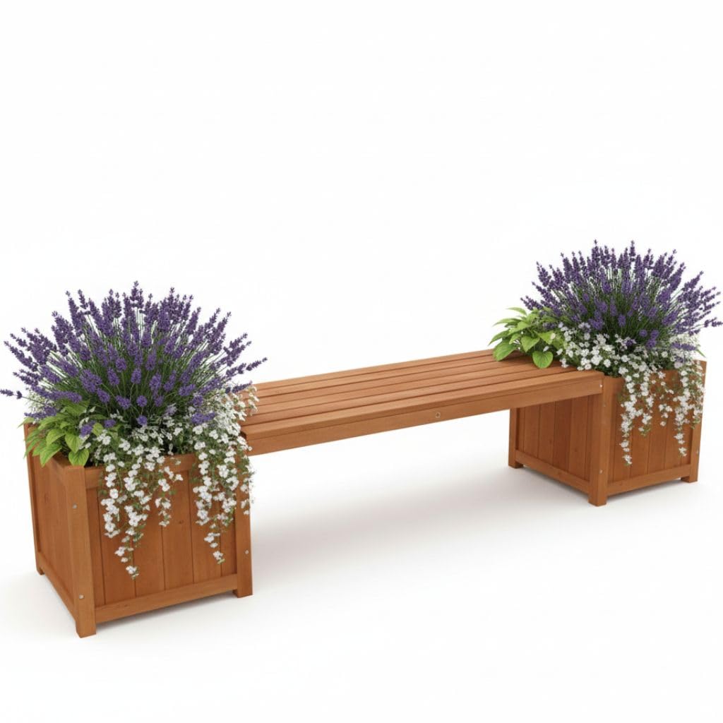 2 en 1 banco de jardín con 2 jardineras Banco de madera Jardinera Macetero Macetero