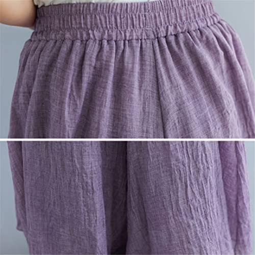 Rfmfkkg Women Wide Leg Pants Cotton Linen Pant Skirts Elastic High Waist Full Length Pant Trousers2