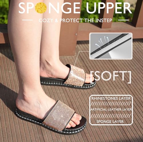 Image of Fur Story Womens Slides House Slippers Rhinestone Glitter Slides Cute bling Flat for Women Platform Sandals Cozy Bedroom Slippers Shower Shoes