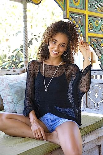 Back From Bali PONCHO-LITE-BLACK Womens Sheer Poncho Shrug Bolero, Lightweight Summer Shrug Pullover Sweater Black thumb #4