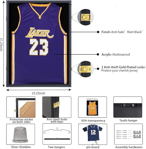 Image of Jersey Frame Display Case 2 Pack, Lockable Shadow Box Sports Jersey Frame with UV Protection Acrylic and Metal Hanger for Baseball Basketball Football Soccer Hockey XXL Shirt, Black