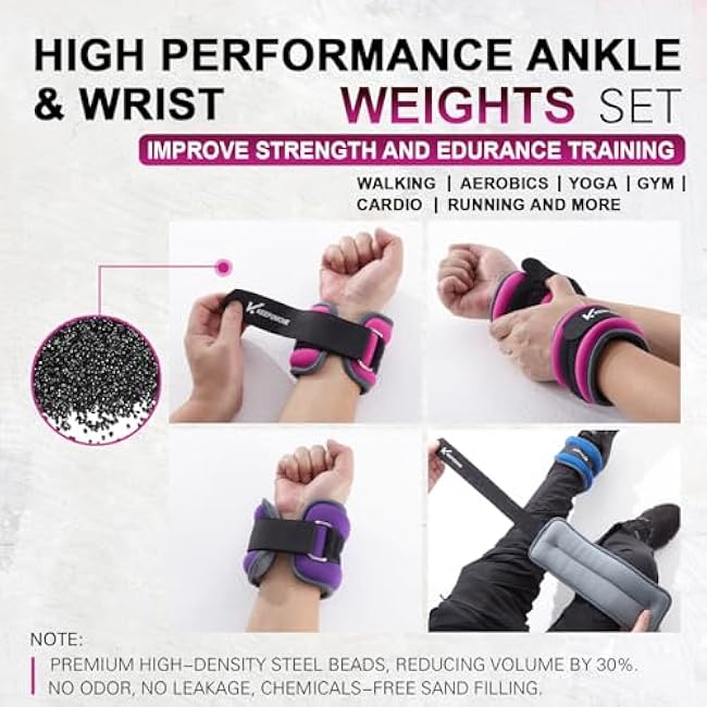 Ankle Weights for Men Women Kids 1 Pair 0.65Lb 1Lb 2Lbs 3Lbs Each, Rectangular Strength Training Wrist Weights with Adjustable Strap for Walking, Running, Pilates, Yoga, Dance, Aerobics, Cardio Exercises