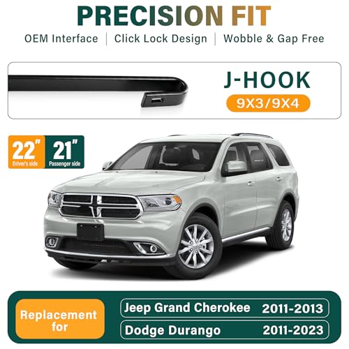 Image of Windshield Wiper Blades Replacement for Jeep Grand Cherokee 2011-2013 Dodge Durango 2011-2023,Original Equipment Replacement Front Rear Wiper Blade Set - 22 inch 21 inch 12 inch (Set of 3)