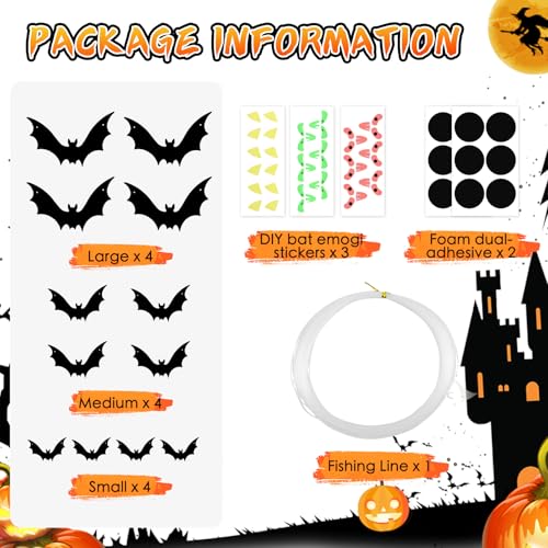12 Pack Hanging Bats Halloween Decorations, 3 Sizes Flying Bat Decor - image 3