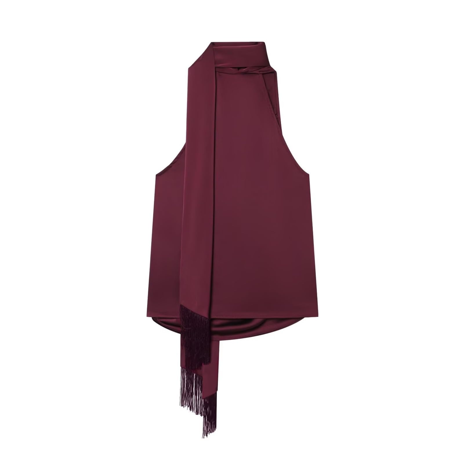 Satén Halter Capucha Borla Bufanda Lazo Sin Espalda Camiseta Sin Mangas