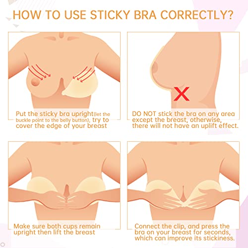 Image of Nimiah Adhesive Bras Strapless Sticky Bra - Invisible Push up Silicone Breast Cups for Women Reusable Seamless Stick on Bra for Backless Dress Tops Fits B Cup Size Creme