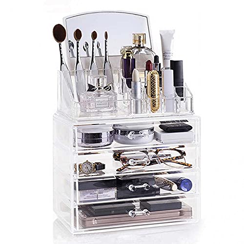 Organizador de Maquiagem com Espelho, Acrílico Store, Transparente, Grande