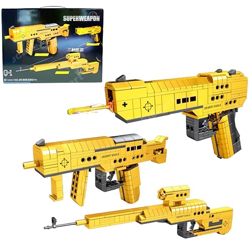 Image of 3-in-1 Military Blaster Building Blocks Toy Gun Set (320 PCS) | Submachine Gun, Gold Desert Eagle & Sniper Rifle Models | STEM DIY Construction Set for Kids | Compatible with Major Brands