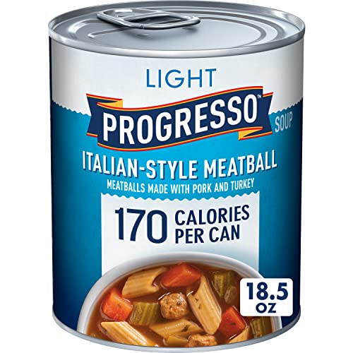 Image of Progresso Light Italian-Style Meatball Canned Soup, 18.5 oz | Pork & Turkey Meatballs, Penne Pasta, Carrots & Celery, Half Cup of Vegetables per Can, 170 Calories per Can