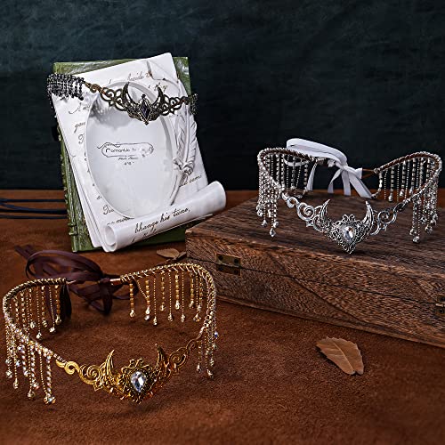 Mostory Handmade Black Crystal Circlet Medieval Fairy Moon Headpiece With Rhinestone Tassels Dark Elf Costume Hair Accessories For Women Girls Bridal Shower Parties Ren Fair Prom Maternity Shoot #TOP5