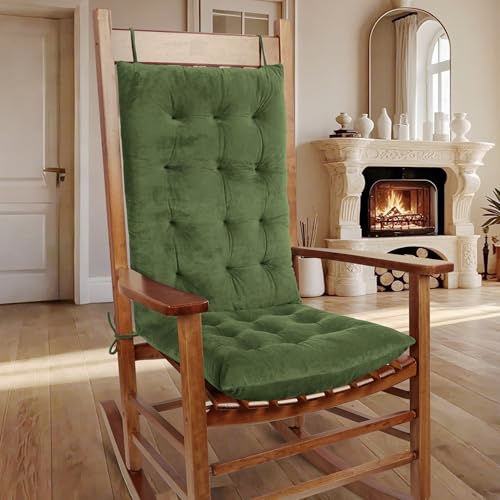 OVOV Juego de 2 cojines gruesos para mecedora, con lazos, respaldo alto y cojín de asiento, adecuado para interiores (verde)