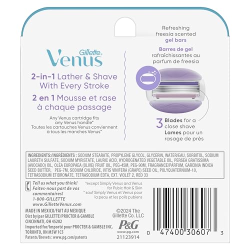Gillette Venus ComfortGlide Freesia Women's Razor Refills, 6 Refill Cartridges, Fits Venus Reusable Razor Handles, 3-Bladed with Built-in Shave Gel Bars - image 9
