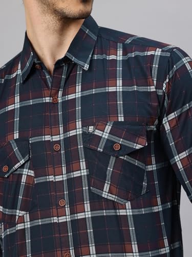 Image of Majestic Man Men's Pure Cotton Cargo Checks Shirt with Dual Flap Pockets - Slim Fit | Full Sleeve | Casual Wear | Trendy & Comfortable