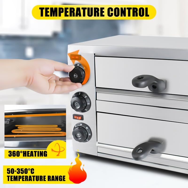 Horno de pizza de mesa de 2 niveles - Acero inoxidable comercial eléctrico interior con temporizador para el hogar y restaurante 6