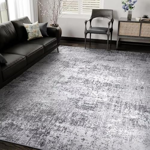 Tapis antidérapant à poils ras gris lavable abstrait 70x120