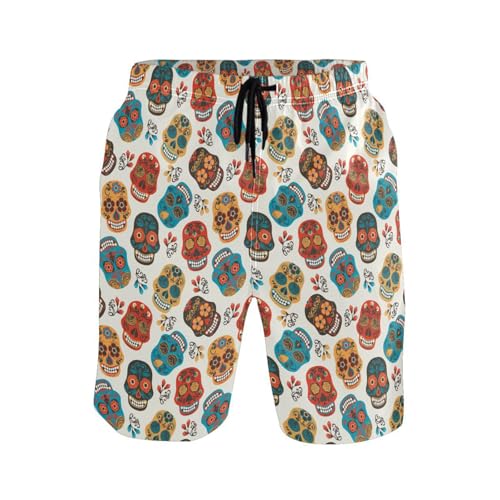 Laprad Men's Swim Trunks Quick Dry Beach Swimsuit Shorts Dia De Muertos Skull with Mesh Lining2