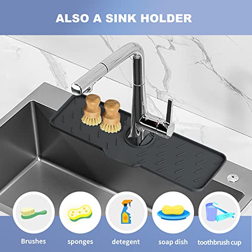 Meiliweser Silicone Sink Splash Guard Faucet Mat With Lock Water Drip Catcher Mat Sink Gadgets-Splash Guard Behind Faucet Drip Catcher For Kitchen, Bathroom,Sink Sponge Holder(Black, 15In X 5.5In) #TOP4