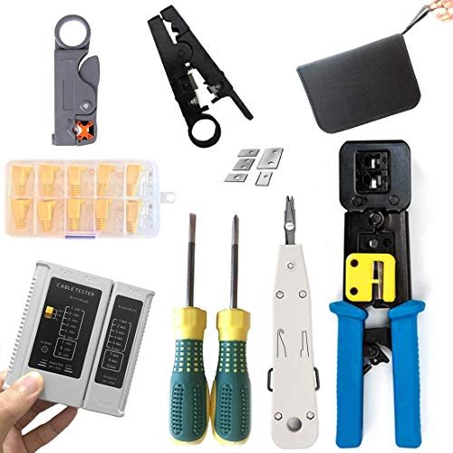 RJ45 Professional Heavy Duty Crimp Tool Kit for Cat5/Cat6, 6P 8P Multi-function Cable