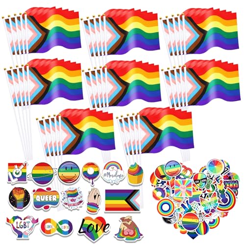 AUGSUN 90Pcs LGBTQ Accessories 40 Pack Progress Rainbow Pride Flag Set