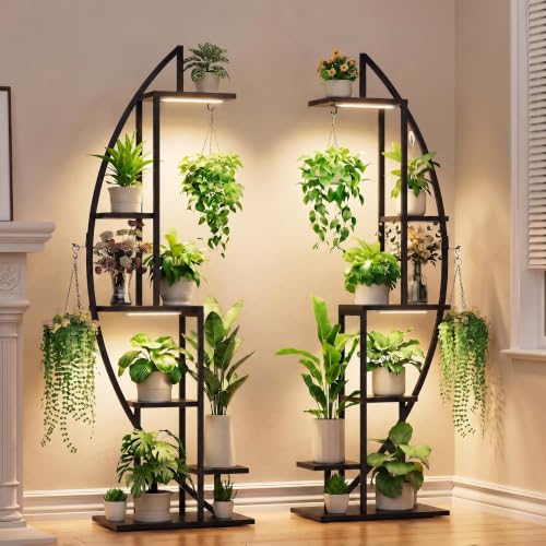 Image of BACEKOLL Plant Stand with Grow Light, 2 Pack Tall Indoor Plant Shelf 6 Tier