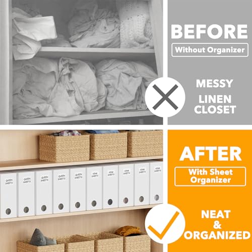 Image of SpaceAid 10 Pack Bed Sheet Organizers and Storage, Foldable Sheet Organizer for Linen Closet, Sheets Set Folder Keeper with Window XL (Queen & King Size) Organizing Bedding Container, White