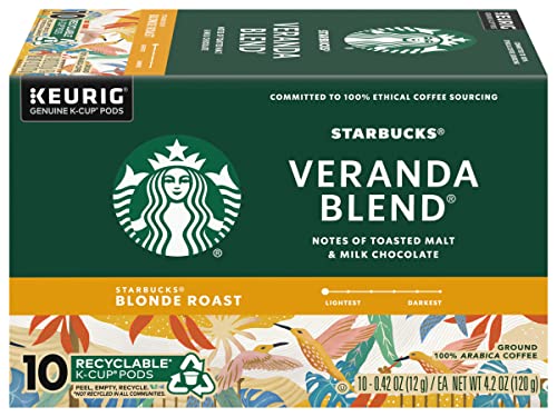 Image of Starbucks Coffee K-Cup Pods, Veranda Blend Coffee, Blonde Roast 100% Arabica Coffee, Keurig Genuine K-Cup Pods, 10 CT K-Cup Pods Per Box (Pack of 6 Boxes)