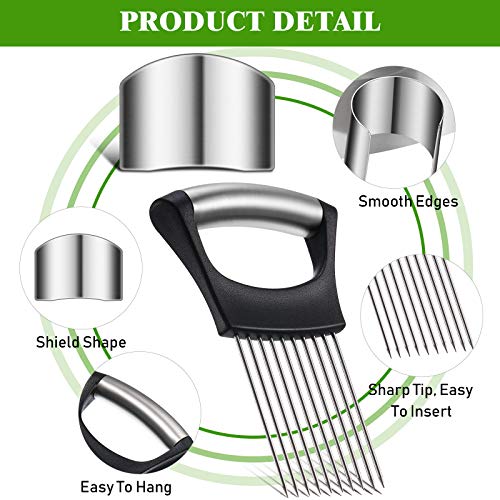 6 Pieces Stainless Steel Finger Guards Knife Cutting Protector and 1 Piece Stainless Steel Onion Holder Slicer Vegetable Potato Cutter Slicer for Kitchen Slicing Dicing Chopping