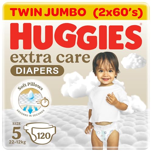 Huggies Extra Care Baby Diapers Size 5 (12-22 kg) Twin Jumbo Pack 120 Diapers