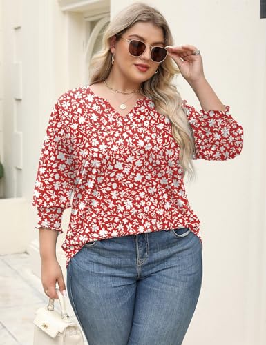 Rapbin Womens Plus Size Tops 3/4 Sleeve Blouses Shirts Casual V Neck Loose Tunic Tops 1X-5X