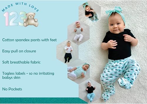 Image of 123 Bear Baby Soft Cotton Spandex Pants with Feet