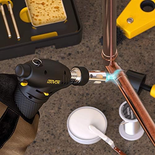 LEXIVON Butane Torch Multi-Function Kit | Premium Self-Igniting Soldering Station with Adjustable Flame | Pro Grade 125-Watt Equivalent (LX-771), Black