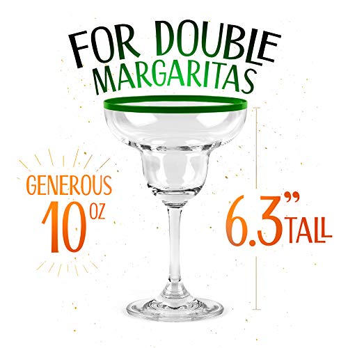 Glassique Cadeau 10 Oz Margarita Cocktail Glasses + Colorful Party Rims thumb #2