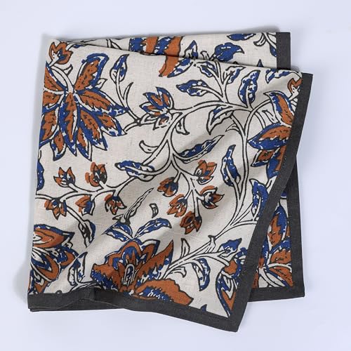 Image of FINGERCRAFT Printed Table Napkins Cotton Linen Blend Dinner Cloth Napkins Perfect for Parties Dinners Weddings Cocktail Christmas Napkins 20x20 Inches (Summer Block Ochre Flower)