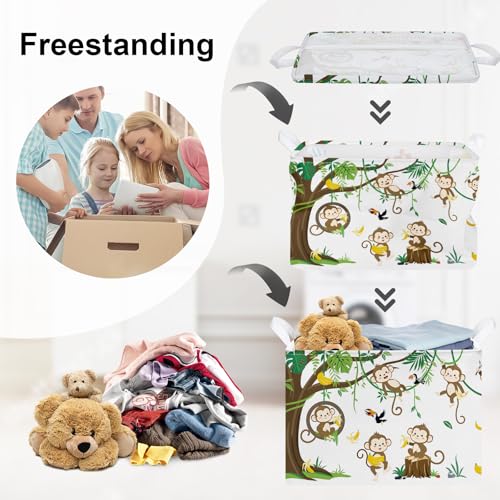 Image of Woodland Animals Baby Laundry Hamper Collapsible Clothes Kids Storage Basket Large Boys Girls Gift Toy Box Bin for Nursery Room, Monkeys, 36L