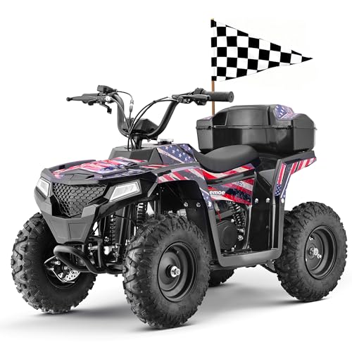Image of MOSTA 40CC 4-Stroke Gas-Powered ATV, 4 Wheeler Off-Road Dirt Quad for Kids, Max 15 MPH, Parental Speed Control with Storage Box, Easy Pull Start (Stars Flag)