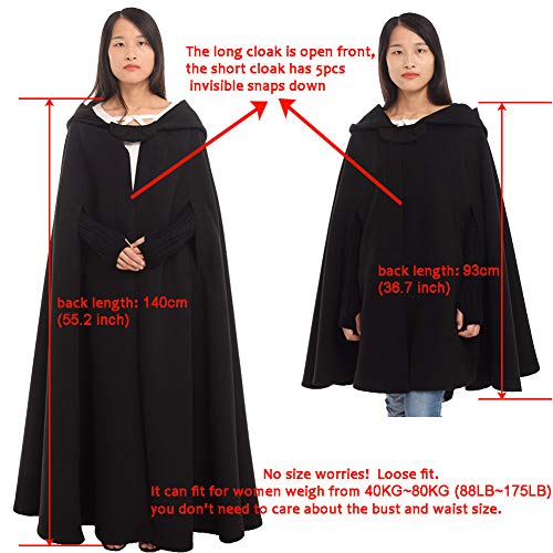 GRACEART Gothic Mittelalter Unisex Poncho Cape Fledermaus Shal Umhang Überwurf (Kurz- Schwarz)