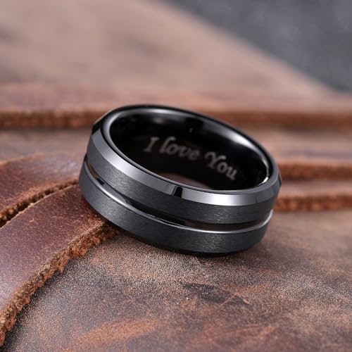 Image of King Will Tungsten Carbide Wedding Band for Men Women-6 /8 /10mm Width Multicolor Available with Grooved Center Wedding Ring Suitable for Work, Gym Comfort Fit Size 4-16