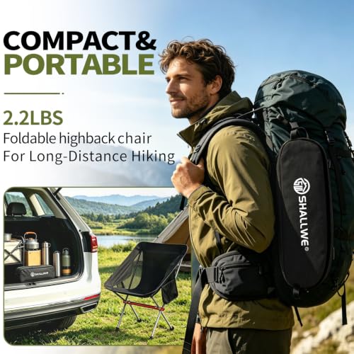 SHALLWE Silla de Camping Plegable Ultraligera, 2.2 lbs (Negro) miniatura 3