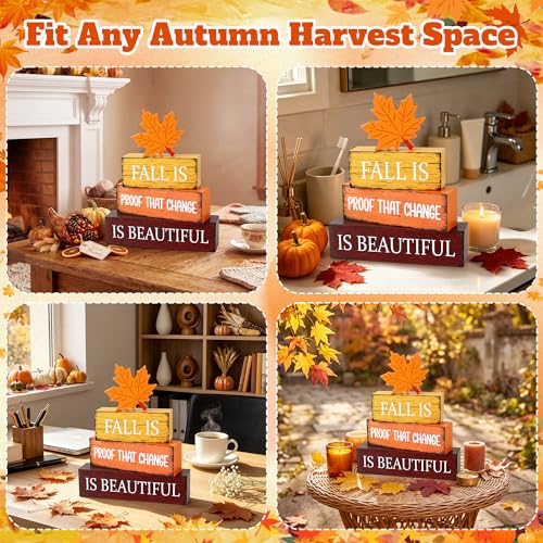 Image of 4 Pcs Fall Wooden Decor, Fall Table Decorations Gifts for Home