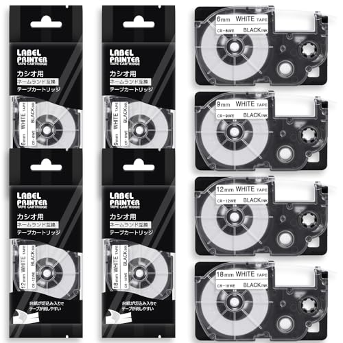 Amazon | 6mm 9mm 12mm 18mm 互換 白テープ カシオ ネームランド 