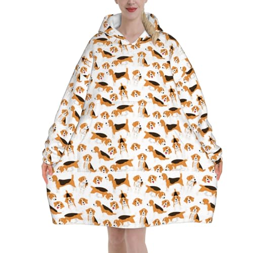 Sweat à capuche couverture en flanelle unisexe à motif Beagle avec poches